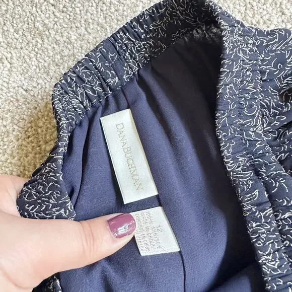 Dana Buchman Vintage Silk Navy Blue Wide Leg Pants Size 12 - Picture 3 of 4